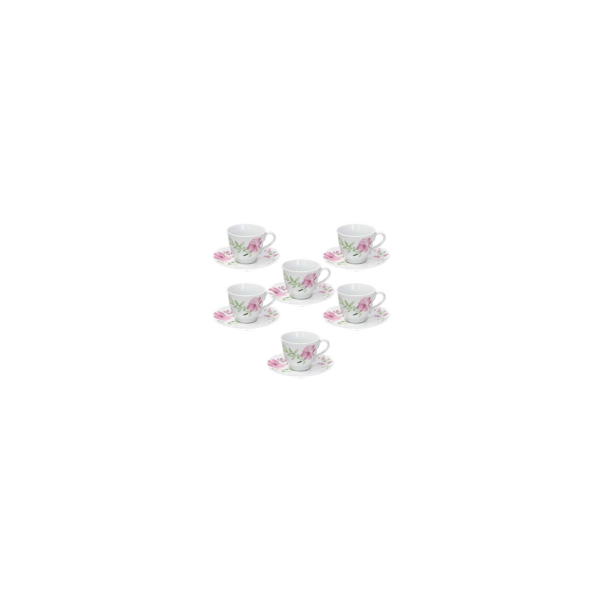 Tazzine caffè Rose rosa ceramica 6pz con supporto