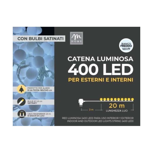 LUCI DI NATALE A LED 180 LUCI BIANCO FREDDO/BIANCO CALDO A BATTERIA CON  TIMER 9MT - USO ESTERNO